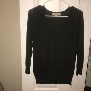 Loft Hunter Green V Neck 3/4 Sleeve Sweater